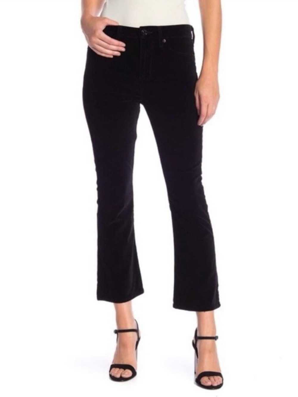 Hudson Black Velvet Brix High Rise Cropped Boot Cut Kick Flare Pants